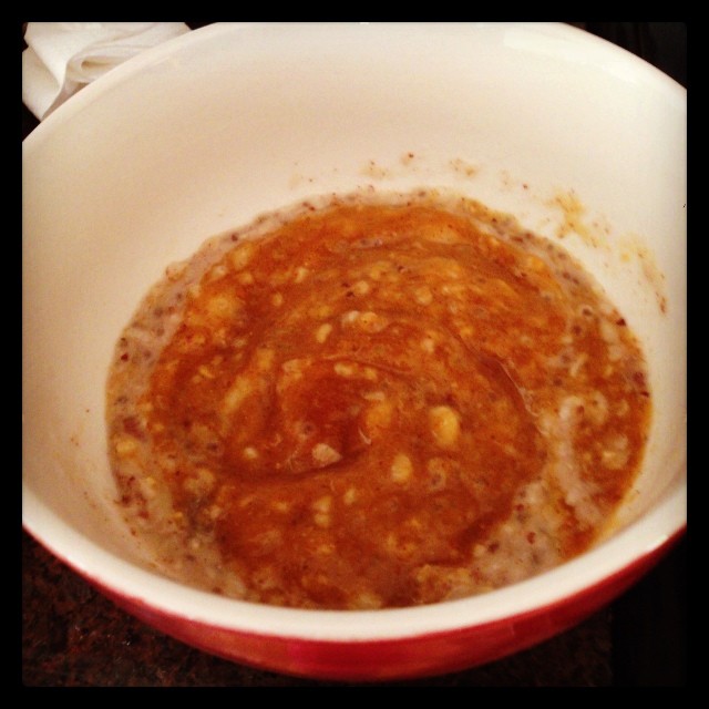 freshly made oatmeal with apple butler & cinnamon topping. delicious!  #bettycrockerintraining