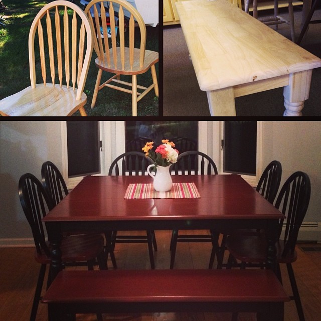 before and after, our dining room set! my mother is truly amazing, could not have done this without her!