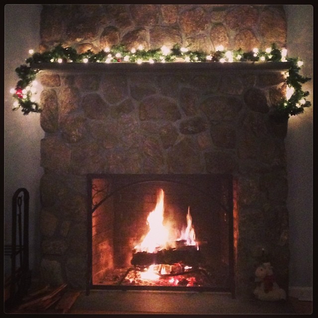 writing holiday cards by firelight.... ?