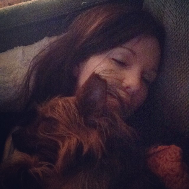 sleepy girls. she desperate needs a haircut but shes so warm and cozy ?