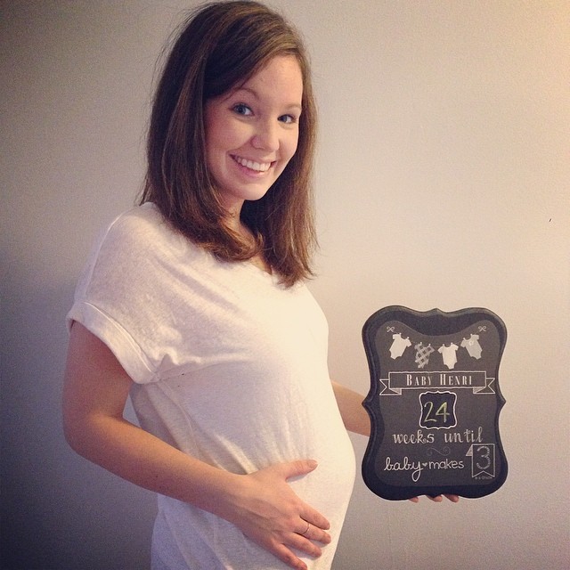 pretty excited about this little person I'm housing :) thank you again for this amazing sign, @mlc914 & @marytschn!!! #16weeks #24togo #ilooklikeiatethreedinners