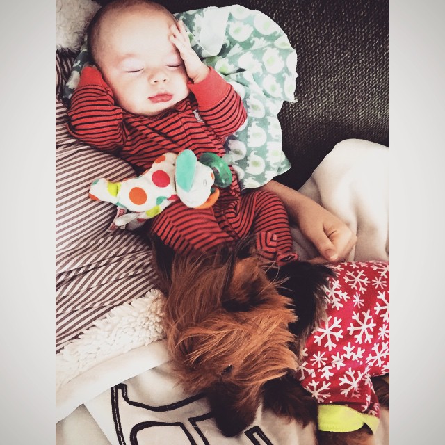 snuggles with our sick little man. love how much she loves him #gracieandbrian